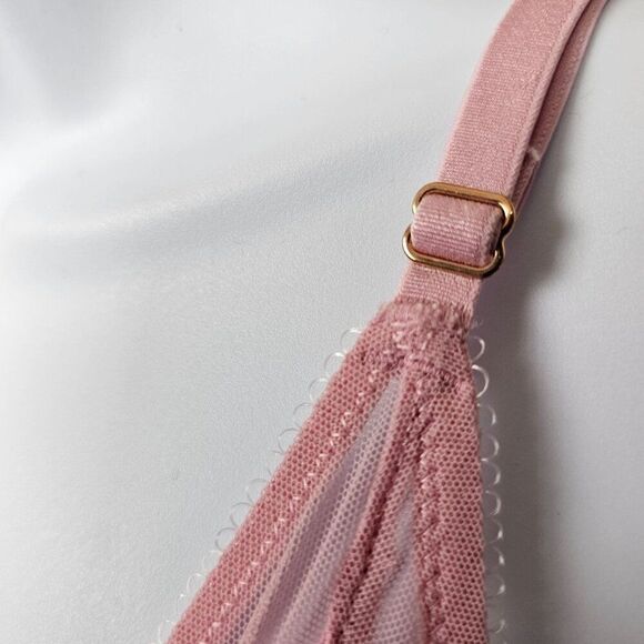 Savage X Fenty Bra Unlined Pink Metallic Gold Lace Mesh Wireless Women's S NWT - Picture 5 of 16